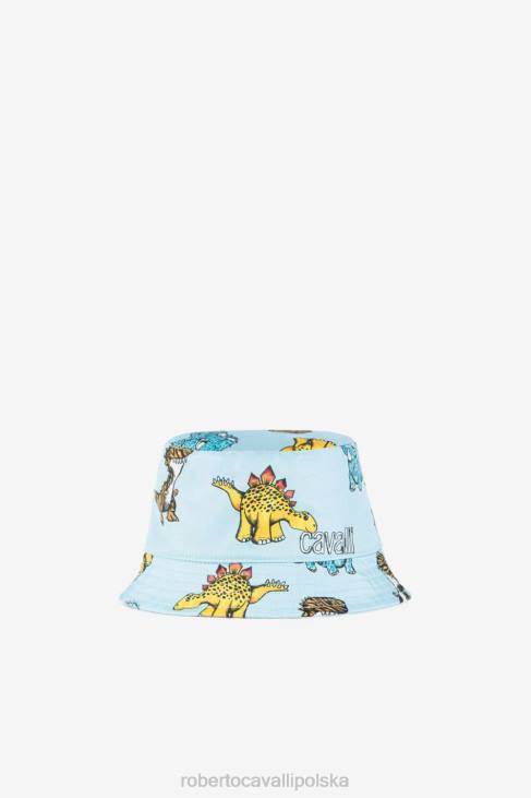 Akcesoria błękitny 6D0R1675 chłopcy Roberto Cavalli Kapelusz typu Bucket z dinozaurem i nadrukiem logo