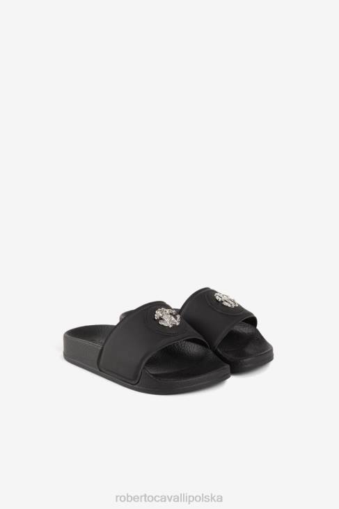 obuwie czarny 6D0R1759 chłopcy Roberto Cavalli slajdy z monogramem rc
