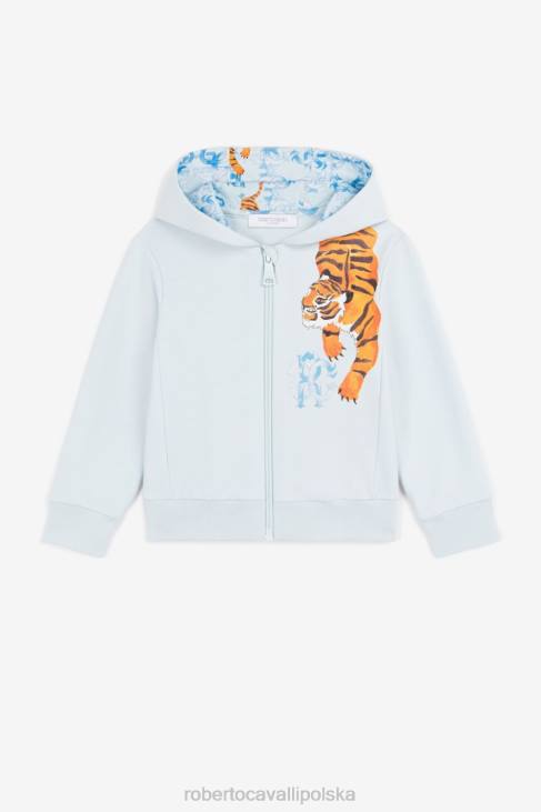 odzież błękitny 6D0R1688 chłopcy Roberto Cavalli Zapinana na zamek bluza z nadrukiem tygrysa