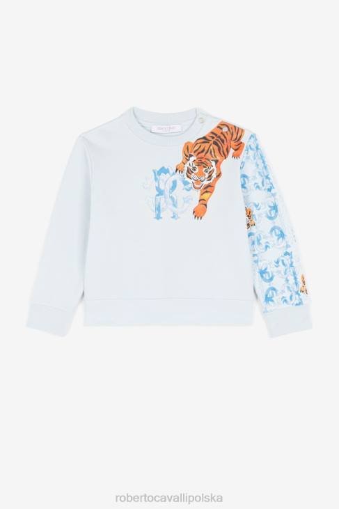 odzież błękitny 6D0R1689 chłopcy Roberto Cavalli Bluza z nadrukiem tygrysa, zapinana na zatrzaski