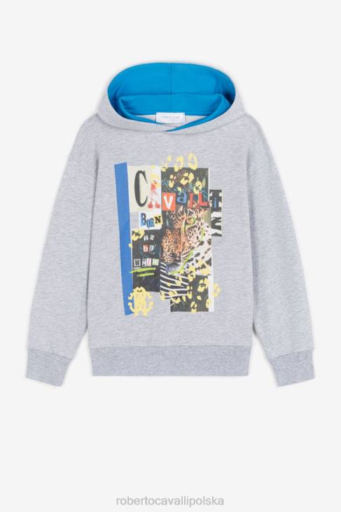 odzież ciemnoszary melanż 6D0R1617 chłopcy Roberto Cavalli Bawełniana bluza z kapturem w kolaż