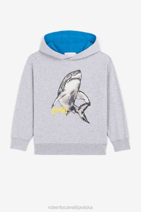 odzież ciemnoszary melanż 6D0R1728 chłopcy Roberto Cavalli Bluza z kapturem i wytłoczonym logo w kształcie rekina