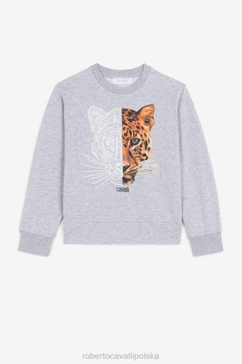 odzież ciemnoszary melanż 6D0R1742 chłopcy Roberto Cavalli Bluza z nadrukiem jaguara i logo