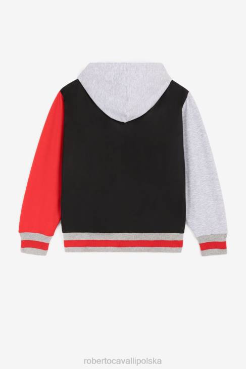 odzież czarny 6D0R1750 chłopcy Roberto Cavalli Bluza z kapturem i nadrukiem jaguara, z haftowanym logo