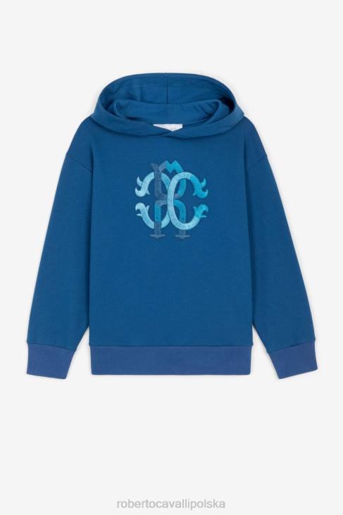 odzież czarny/wojskowy 6D0R1600 chłopcy Roberto Cavalli Bawełniana bluza z kapturem z monogramem rc
