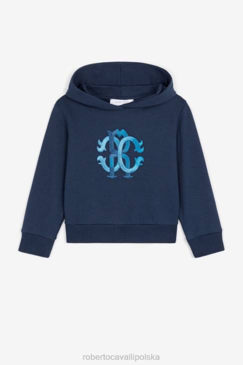 odzież niebieska marynarka wojenna 6D0R1592 chłopcy Roberto Cavalli Bawełniana bluza z kapturem z monogramem rc
