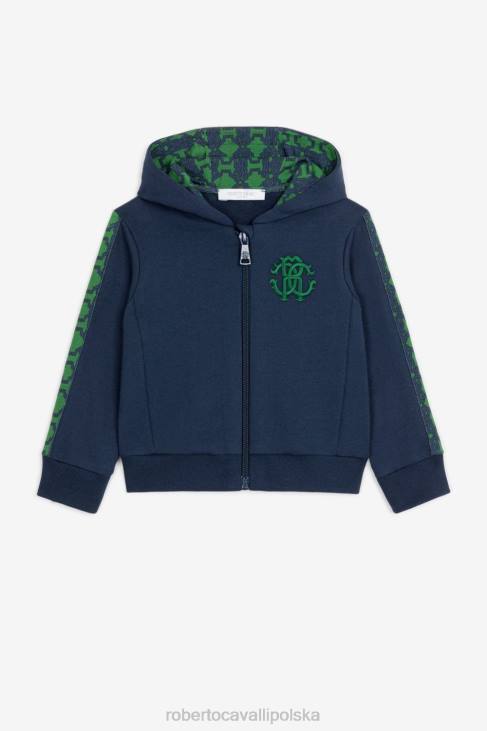 odzież niebieski 6D0R1583 chłopcy Roberto Cavalli Bawełniana bluza z kapturem z haftowanym monogramem rc