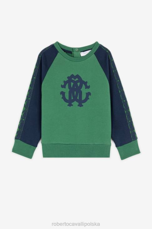 odzież niebieski zielony 6D0R1582 chłopcy Roberto Cavalli Bawełniana bluza z monogramem rc