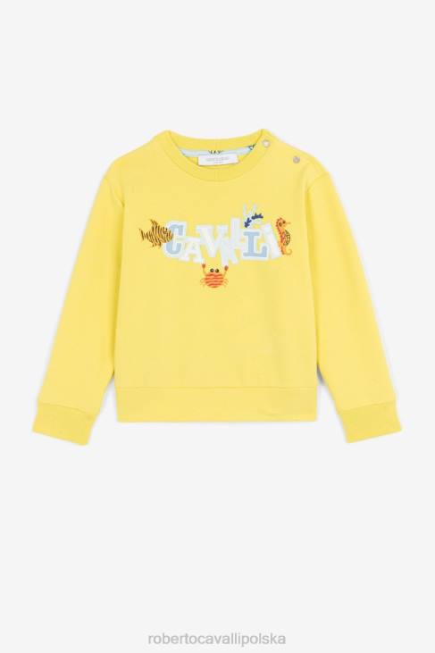 odzież płonący żółty 6D0R1698 chłopcy Roberto Cavalli Bluza z okrągłym dekoltem i nadrukiem graficznym