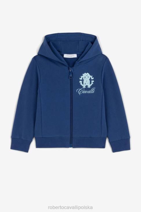 odzież szafir 6D0R1722 chłopcy Roberto Cavalli Bluza z kapturem i haftowanym monogramem, zapinana na zamek z przodu