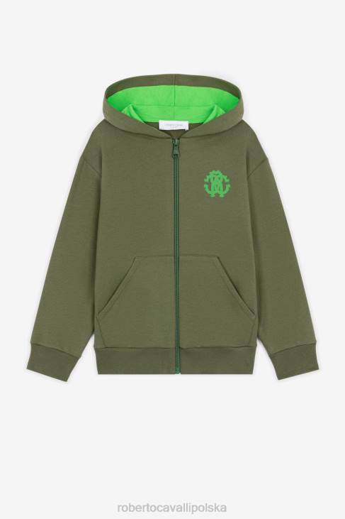 odzież wojskowa zieleń 6D0R1618 chłopcy Roberto Cavalli Bawełniana bluza z kapturem z monogramem rc