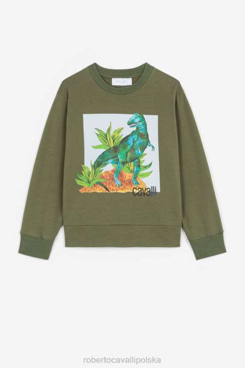 odzież wojskowa zieleń 6D0R1753 chłopcy Roberto Cavalli bluza z nadrukiem dinozaura