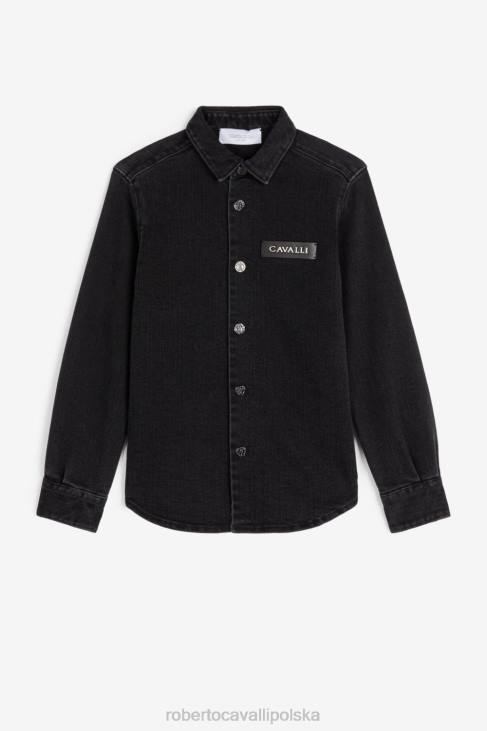 odzież czarny 6D0R1597 chłopcy Roberto Cavalli Dżinsowa koszula z naszywką z logo
