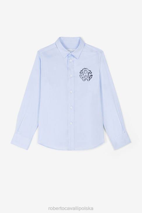odzież jasny niebieski 6D0R1702 chłopcy Roberto Cavalli Bawełniana koszula z haftowanym monogramem rc