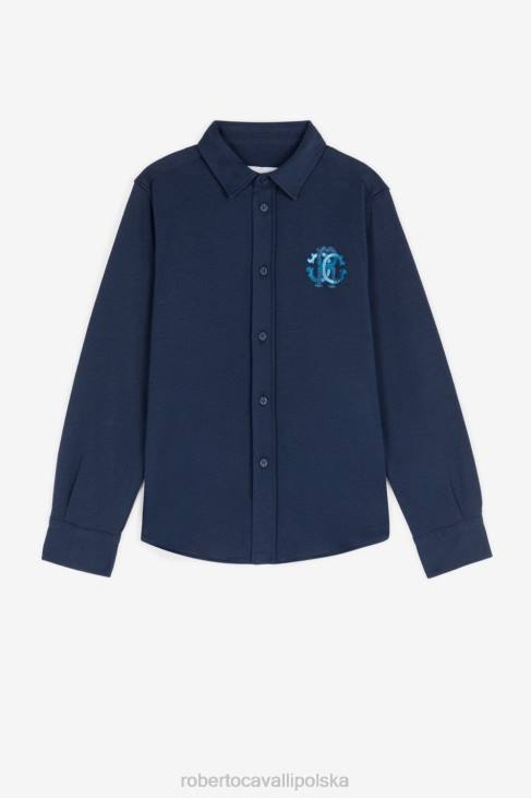 odzież niebieska marynarka wojenna 6D0R1598 chłopcy Roberto Cavalli Bawełniana koszula z monogramem rc