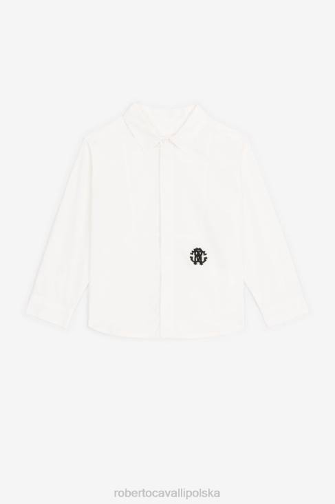 odzież optyczna biel 6D0R1602 chłopcy Roberto Cavalli Bawełniana koszula z haftowanym monogramem rc