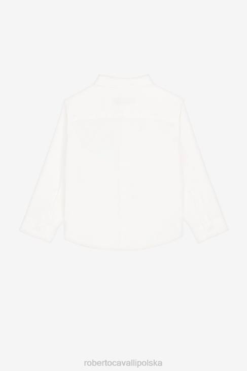 odzież optyczna biel 6D0R1602 chłopcy Roberto Cavalli Bawełniana koszula z haftowanym monogramem rc