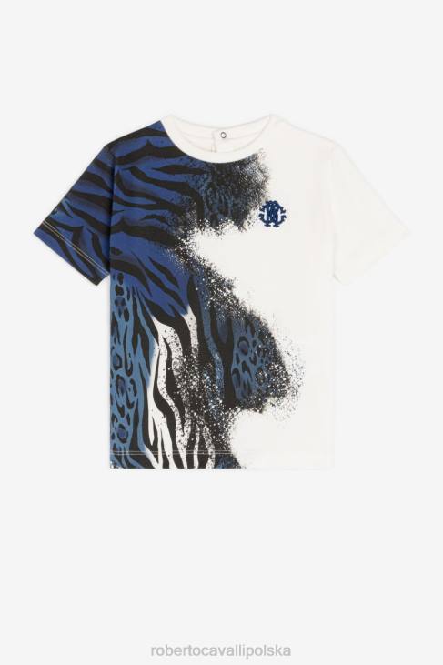 odzież Bianco 6D0R1692 chłopcy Roberto Cavalli T-shirt z nadrukiem zebry i jaguara