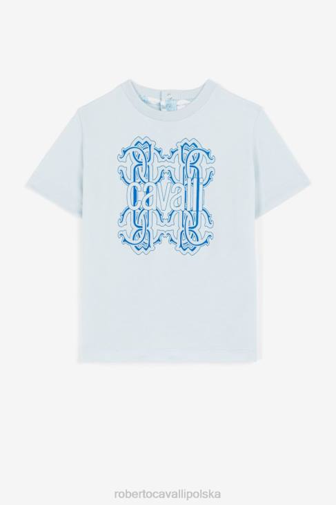 odzież błękitny 6D0R1674 chłopcy Roberto Cavalli Bawełniana koszulka rc z nadrukiem monogramu