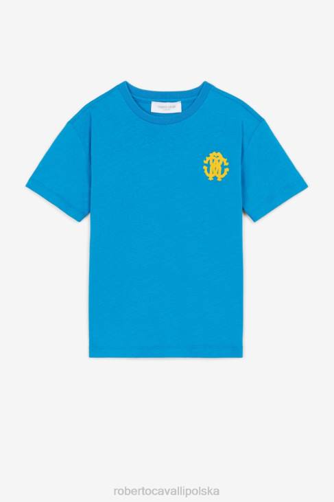 odzież cerulejski 6D0R1586 chłopcy Roberto Cavalli Bawełniana koszulka rc z nadrukiem monogramu