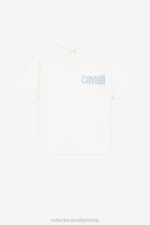odzież niebieski 6D0R1673 chłopcy Roberto Cavalli bawełniana koszulka z wyszytym logo