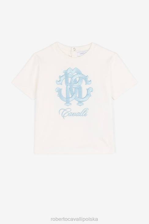 odzież niebieski 6D0R1681 chłopcy Roberto Cavalli Bawełniana koszulka z haftowanym monogramem