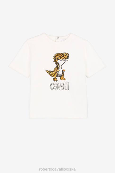 odzież niebieski 6D0R1754 chłopcy Roberto Cavalli Bawełniana koszulka z nadrukiem dinozaura i logo