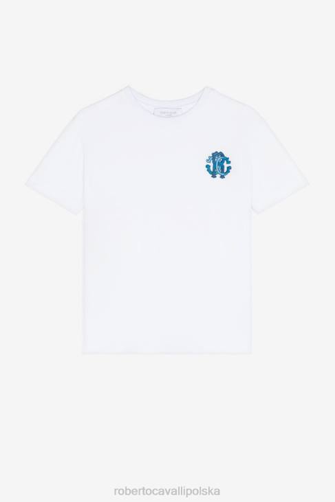 odzież złamana biel 6D0R1589 chłopcy Roberto Cavalli Koszulka z haftowanym monogramem rc