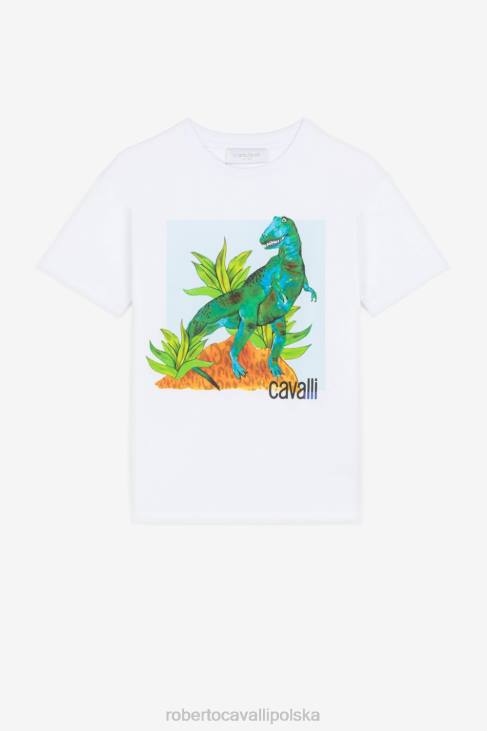 odzież złamana biel 6D0R1682 chłopcy Roberto Cavalli koszulka z nadrukiem dinozaura