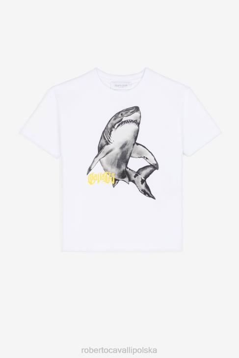 odzież złamana biel 6D0R1735 chłopcy Roberto Cavalli T-shirt z krótkim rękawem i nadrukiem rekina