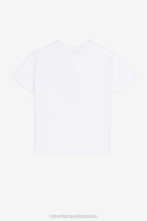 odzież złamana biel 6D0R1735 chłopcy Roberto Cavalli T-shirt z krótkim rękawem i nadrukiem rekina