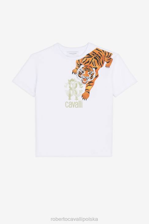 odzież złamana biel 6D0R1736 chłopcy Roberto Cavalli koszulka z krótkim rękawem i nadrukiem logo