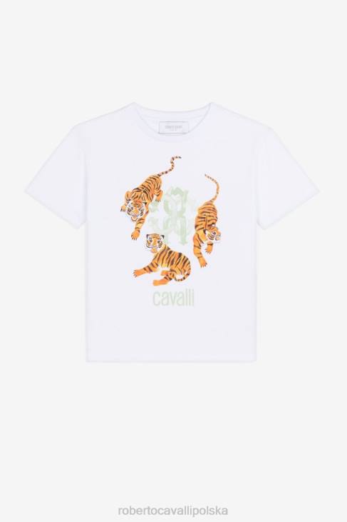 odzież złamana biel 6D0R1738 chłopcy Roberto Cavalli T-shirt z krótkim rękawem i nadrukiem tygrysa