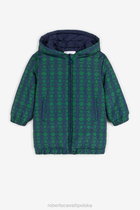 odzież niebieski zielony 6D0R1581 chłopcy Roberto Cavalli Ocieplany płaszcz rc z nadrukiem monogramu