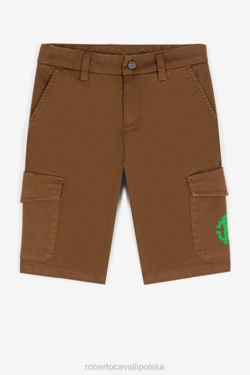 odzież brązowy 6D0R1628 chłopcy Roberto Cavalli Spodenki cargo z nadrukiem monogramu rc