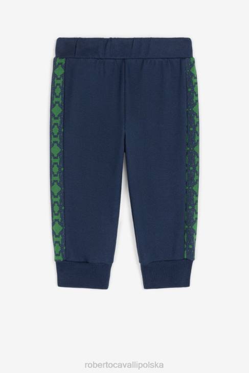odzież niebieska marynarka wojenna 6D0R1584 chłopcy Roberto Cavalli Spodnie dresowe z haftowanym monogramem rc