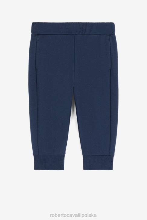 odzież niebieska marynarka wojenna 6D0R1593 chłopcy Roberto Cavalli Bawełniane spodnie dresowe z haftowanym monogramem rc