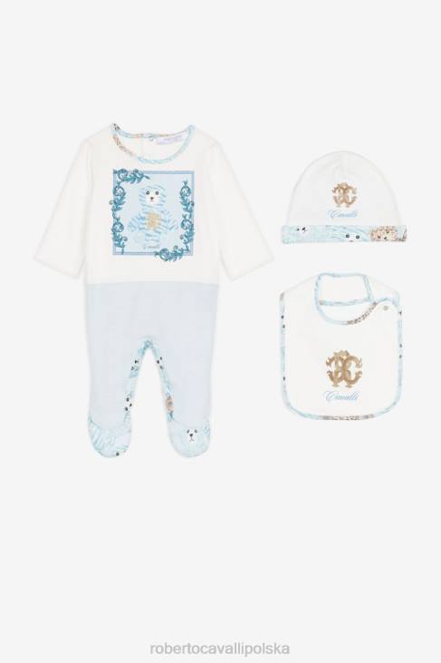 odzież błękitny 6D0R1555 chłopcy Roberto Cavalli Zestaw babygrow z monogramem RC i nadrukiem misia