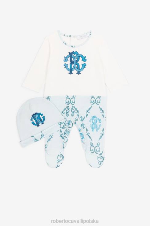 odzież błękitny 6D0R1556 chłopcy Roberto Cavalli Zestaw babygrow z monogramem RC i haftem