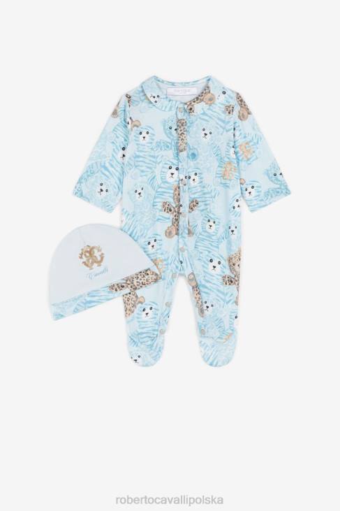 odzież błękitny 6D0R1565 chłopcy Roberto Cavalli Zestaw babygrow z nadrukiem misia
