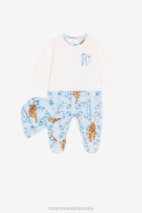 odzież błękitny 6D0R1638 chłopcy Roberto Cavalli Zestaw babygrow z monogramem w tygrysie nadruki