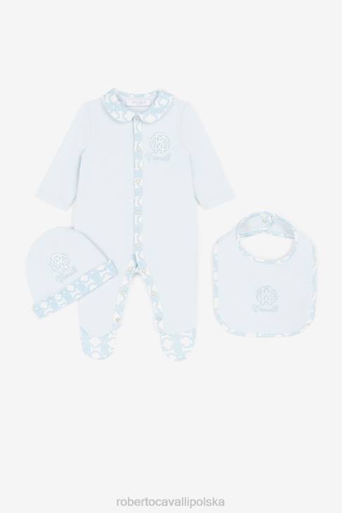odzież błękitny 6D0R1645 chłopcy Roberto Cavalli Zestaw babygrow z logo i haftowanym monogramem RC