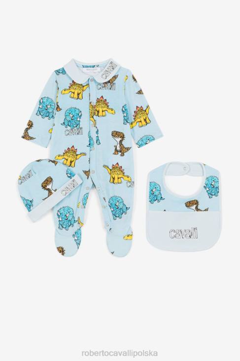 odzież błękitny 6D0R1655 chłopcy Roberto Cavalli Zestaw babygrow z dinozaurem i nadrukiem logo