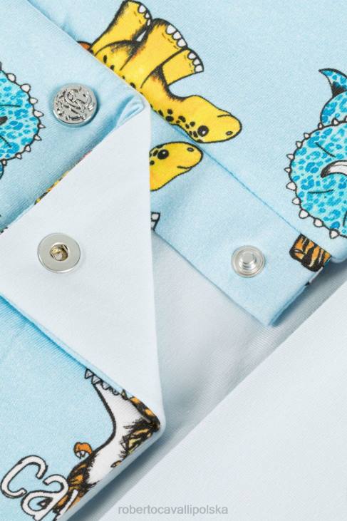 odzież błękitny 6D0R1655 chłopcy Roberto Cavalli Zestaw babygrow z dinozaurem i nadrukiem logo