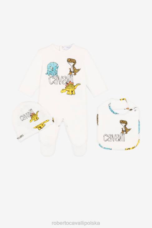 odzież niebieski 6D0R1644 chłopcy Roberto Cavalli Zestaw babygrow z dinozaurem i nadrukiem logo