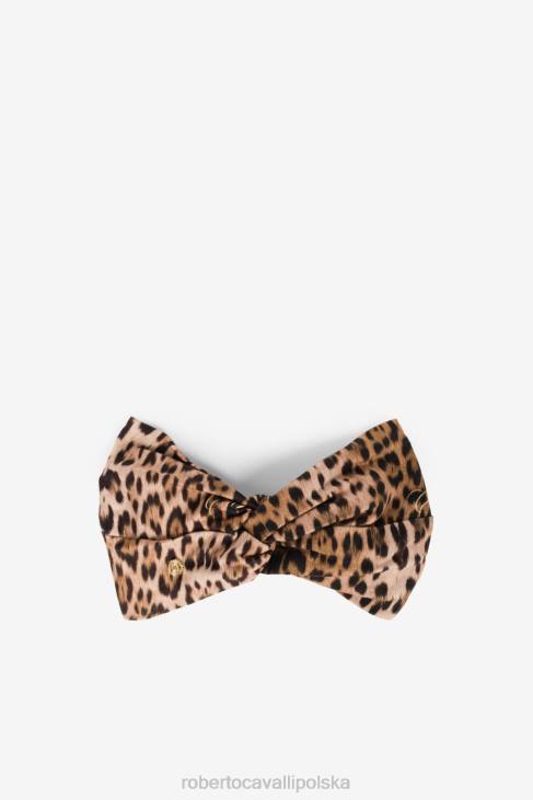 Akcesoria naturalny 6D0R1334 dziewczyny Roberto Cavalli Zakręcana opaska na głowę z nadrukiem jaguara