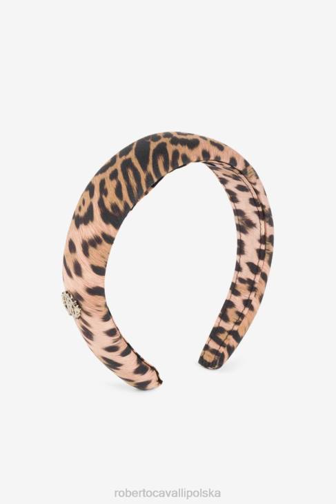 Akcesoria naturalny 6D0R1491 dziewczyny Roberto Cavalli Bawełniana opaska na głowę w panterkę