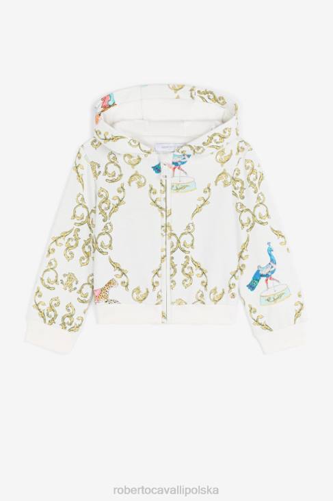odzież Bianco 6D0R1274 dziewczyny Roberto Cavalli Bawełniana bluza z kapturem z filigranowym nadrukiem