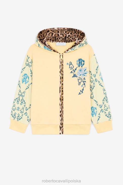odzież curry 6D0R1336 dziewczyny Roberto Cavalli Bawełniana bluza z kapturem w filigranowy i panterkowy wzór