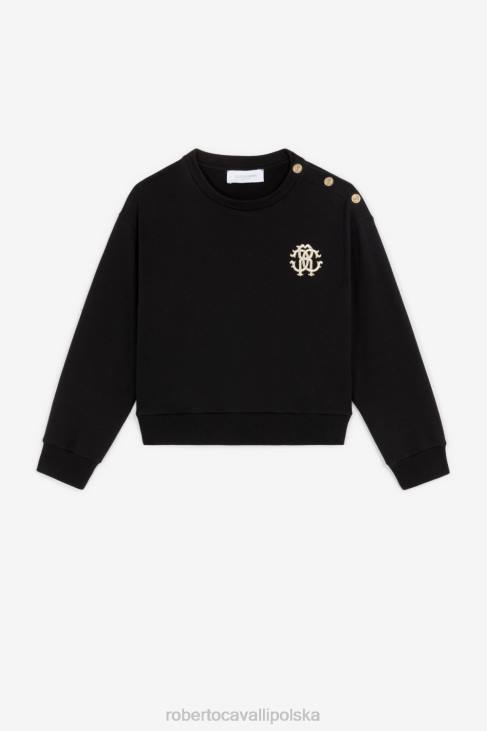 odzież czarny 6D0R1318 dziewczyny Roberto Cavalli Bawełniana bluza z haftowanym monogramem rc